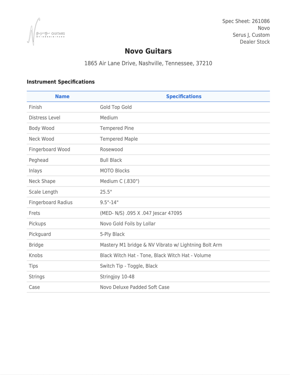 SERUS J - Custom - Gold Top Gold | Dealer Stock
