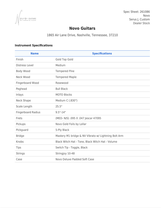 SERUS J - Custom - Gold Top Gold | Dealer Stock