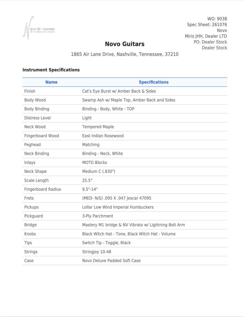 MIRIS JHH - Dealer LTD - Cat's Eye Burst | Dealer Stock