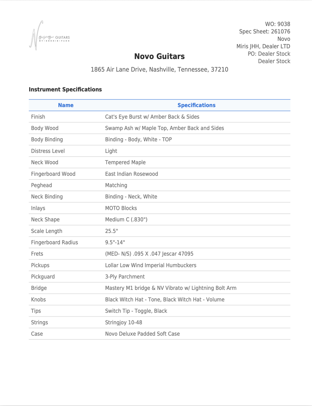 MIRIS JHH - Dealer LTD - Cat's Eye Burst | Dealer Stock