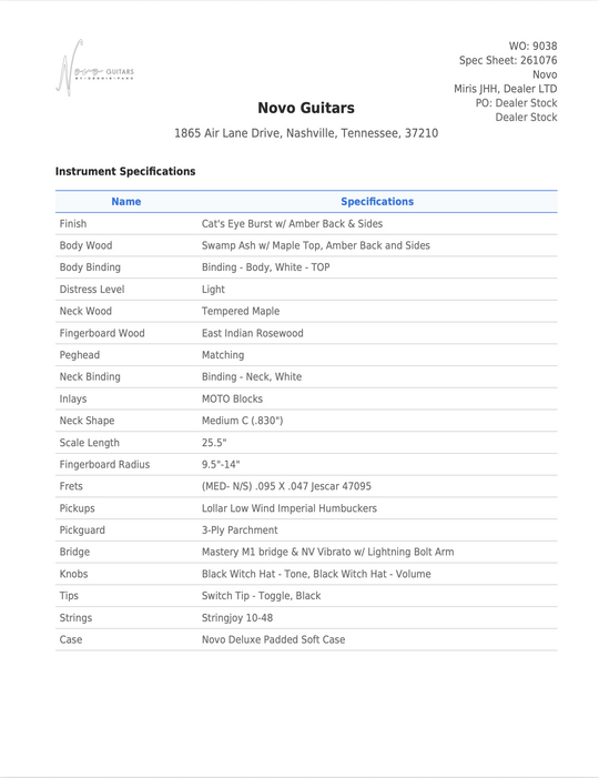 MIRIS JHH - Dealer LTD - Cat's Eye Burst | Dealer Stock